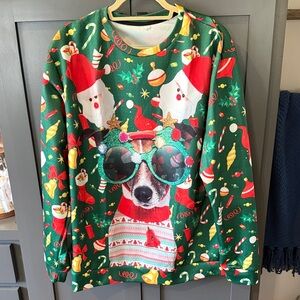 Festive Christmas Sweatshirt with Santa and Dog Print
